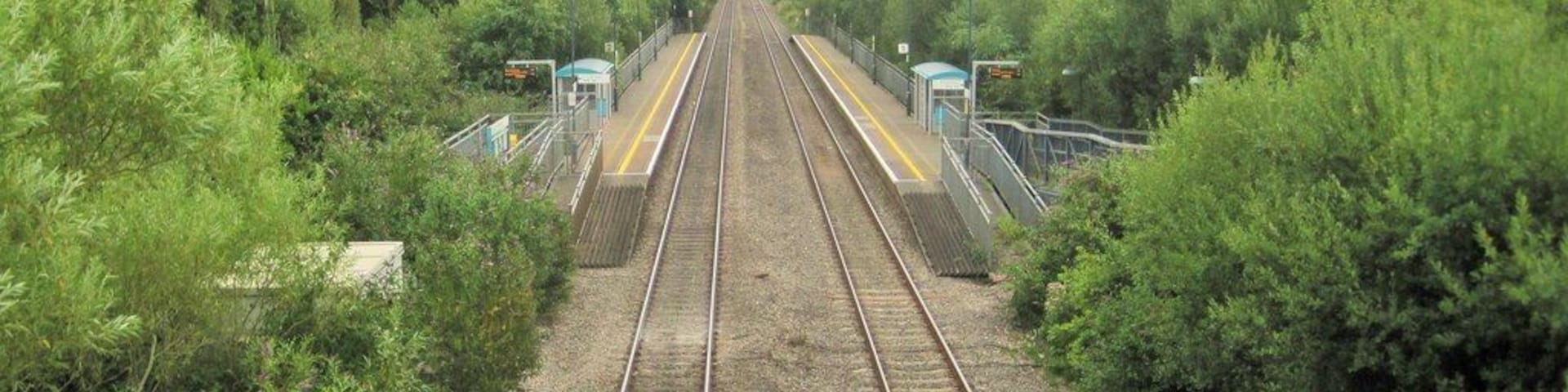 Baglan railway station Opened in 1996 by British Rail on the line from Cardiff to Swansea. View south east towards Port Talbot and Cardiff.