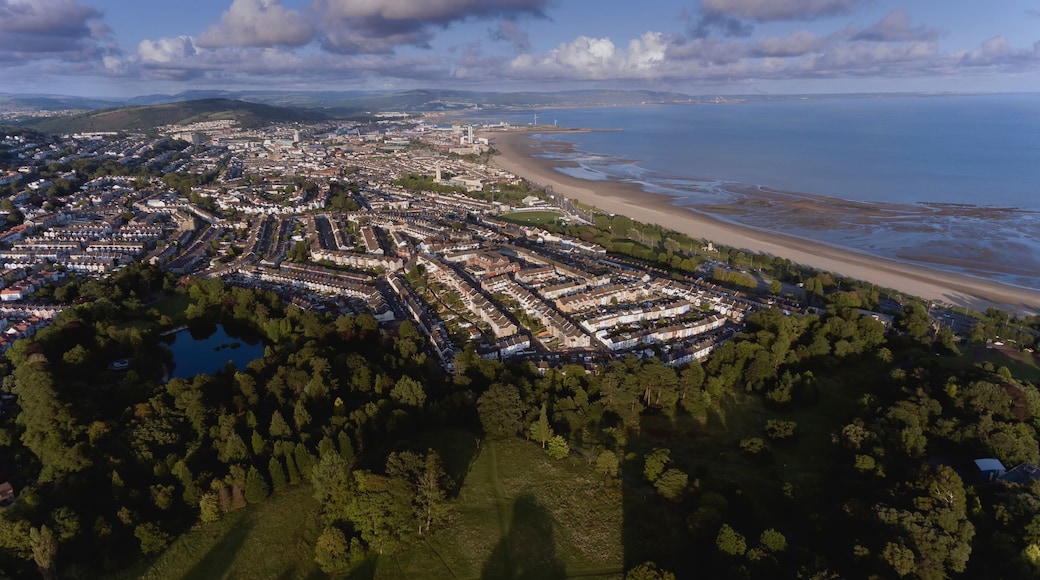 Editorial SWANSEA, UK - AUG 15, 2017: Swansea City, looking from Singleton Park over the Brynmill area to the town centre, including The Uplands and Sandfields areas with Port Talbot in the distance.