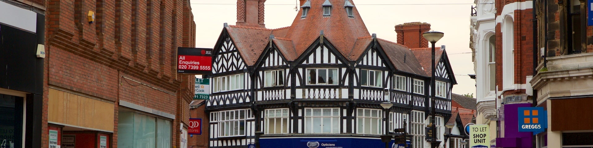 Wrexham which includes street scenes