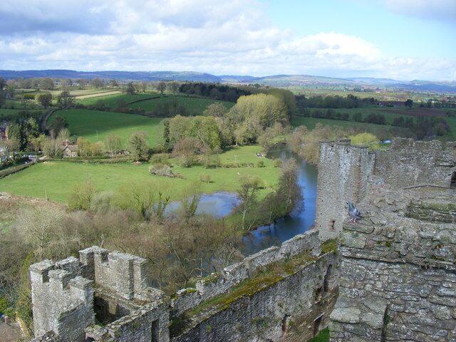 View from The North range Ludlow Castle The River Teme has recently flooded onto neighbouring field