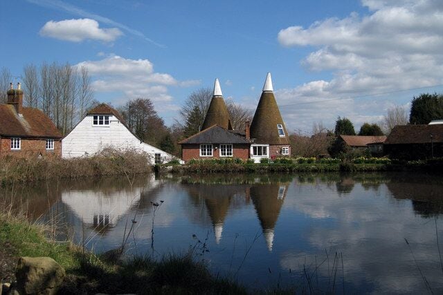 The Oast, Fairbourne Mill, Fairbourne Lane, Harrietsham, Kent Twin round kiln oast house. Grade II listed http://www.imagesofengland.org.uk/details/default.aspx?id=173772