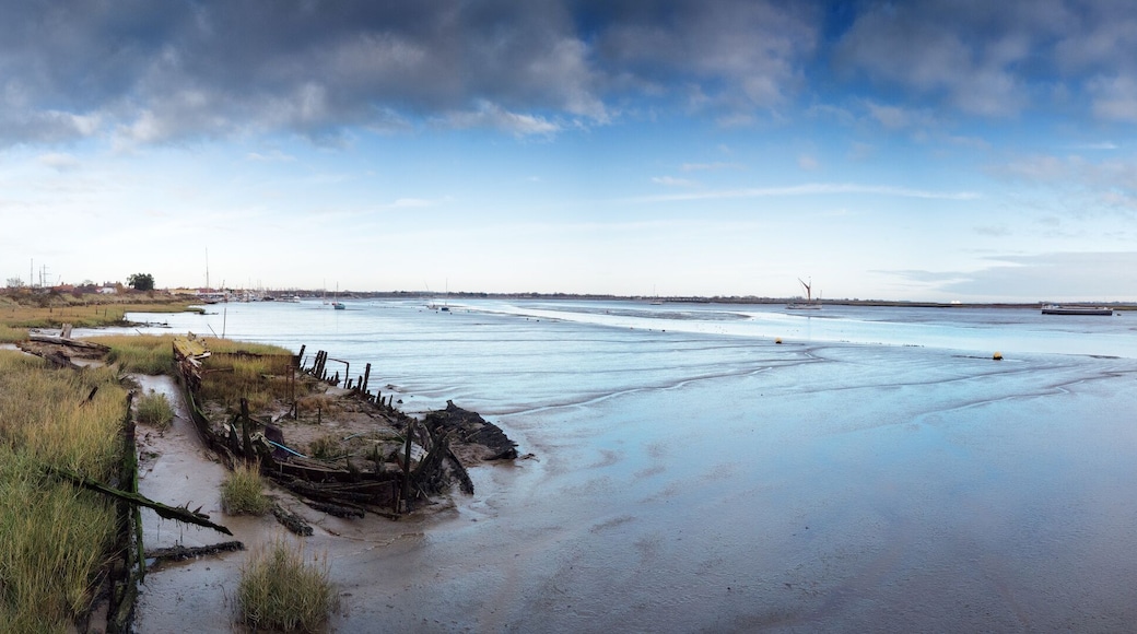 panoramic landscape image of mudflat in essex england