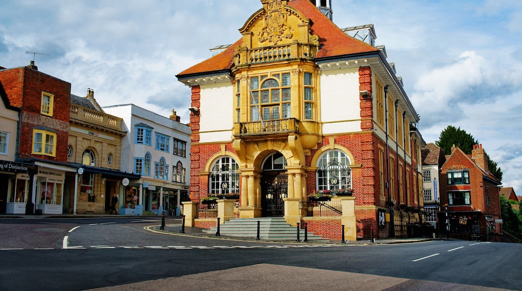 The 1901 Town Hall on the High Street of the Wiltshire town of Marlborough, England. By Gothic Revival architect Charles Ponting