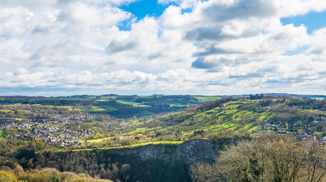English countryside and Matlock town seen from Heights of Abraham, Derbyshire, UK