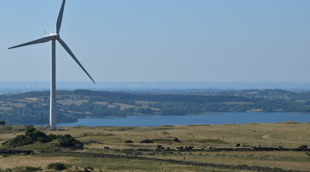A view of Carsington Water from Harborough Rocks. Love or loathe turbines, this one provides great perspective!