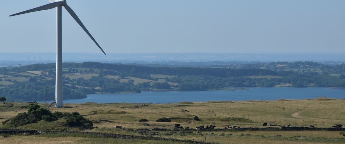 A view of Carsington Water from Harborough Rocks. Love or loathe turbines, this one provides great perspective!