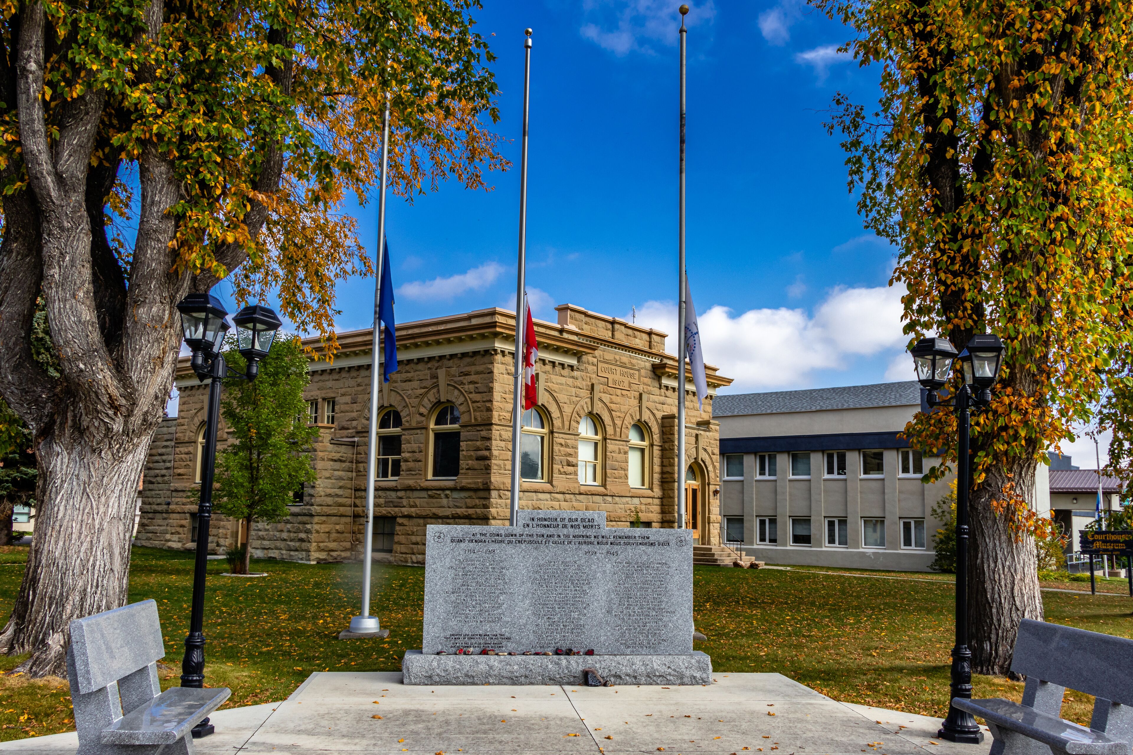 Cenotaph in front of the Courthouse, Cardston, Alberta, Canada