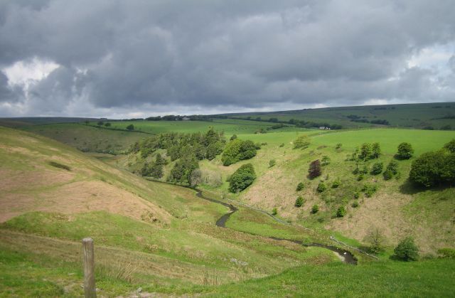 Barle Valley Looking upstream from the Simonsbath - Brayford road. Stormy weather approaching.