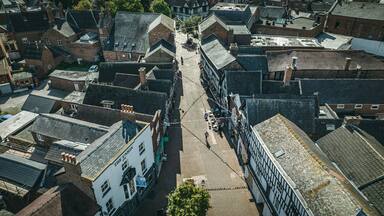 Aerial view of old historic town of Nantwich, Cheshire, UK