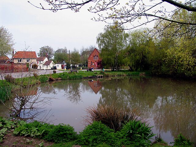 The village pond, East Ilsley, Berkshire, England. The pond is situated in the south western section of the square on the small circular route in the middle of the village. The picture was taken from the south side of the pond.