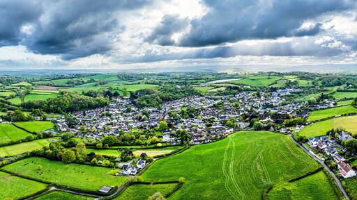 Panorama of Abbotskerswell Village from a drone, Newton Abbot, Devon, England
