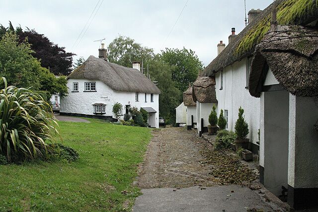 North Bovey: by the Old Post Office The Old Post Office is the cottage on the extreme right, nearest the camera. This view is of the southern edge of the village green