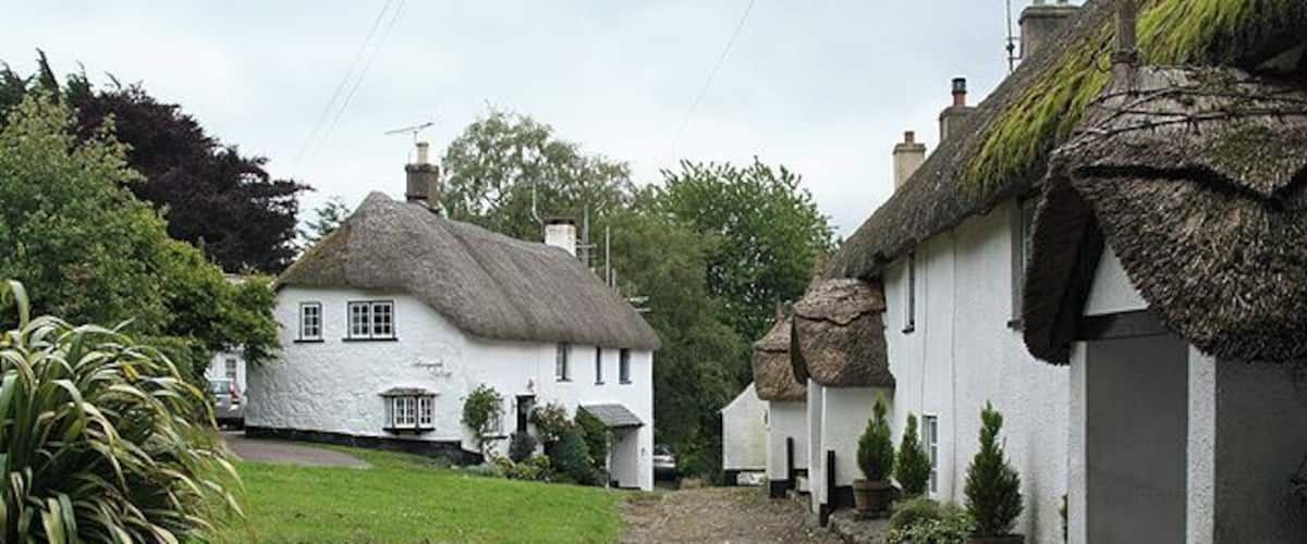 North Bovey: by the Old Post Office The Old Post Office is the cottage on the extreme right, nearest the camera. This view is of the southern edge of the village green