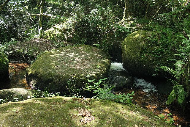 Lustleigh: stream with granite boulders A tributary of the Wray brook and the river Bovey