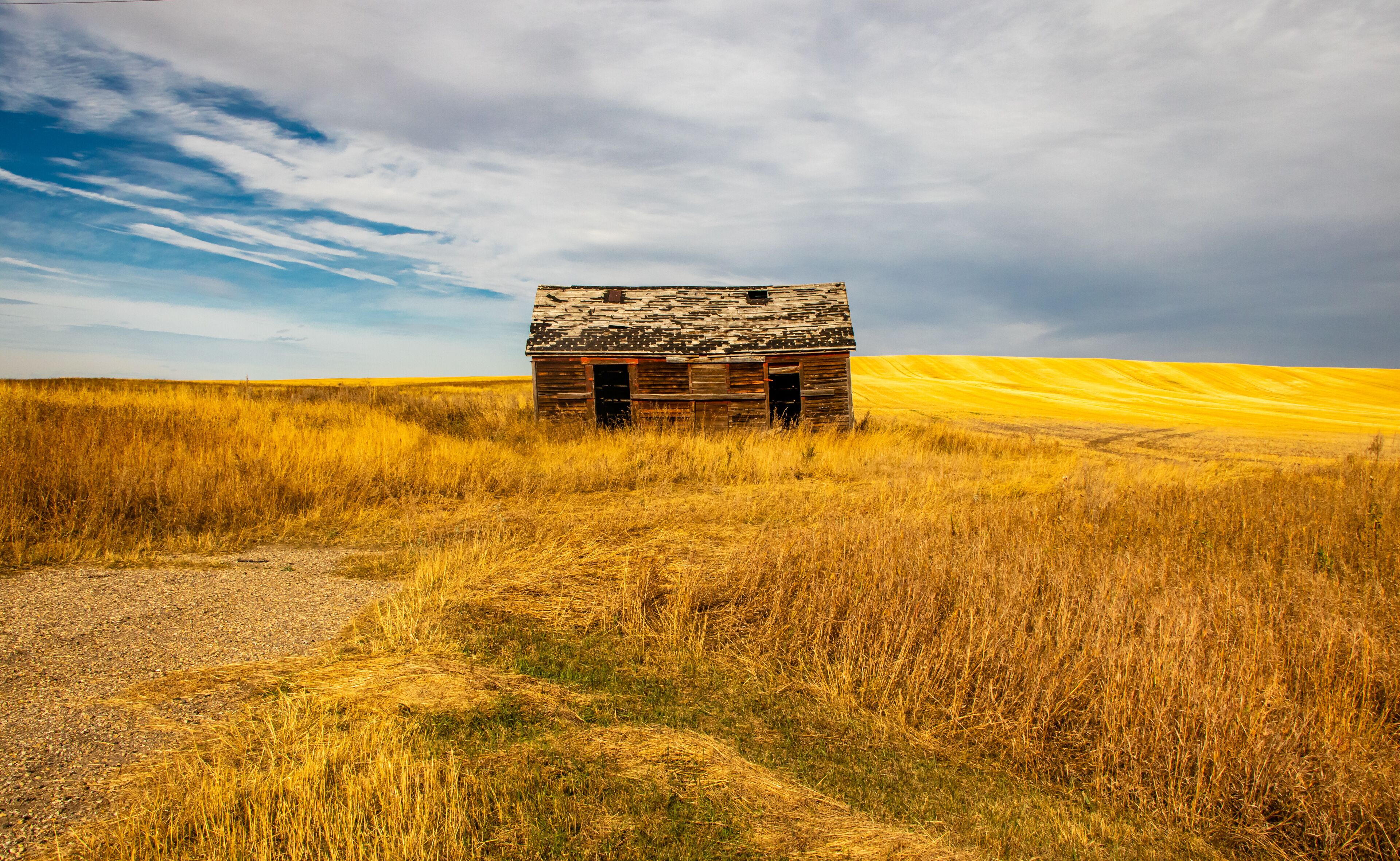 All that is left of an old house in the farmers feild. Three Hills, Alberta, Canada