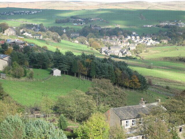 Denshaw in Greater Manchester, England. The village has virtually doubled in its population due to all the new build in recent years http://www.aroundsaddleworth.co.uk/denshaw1.htm