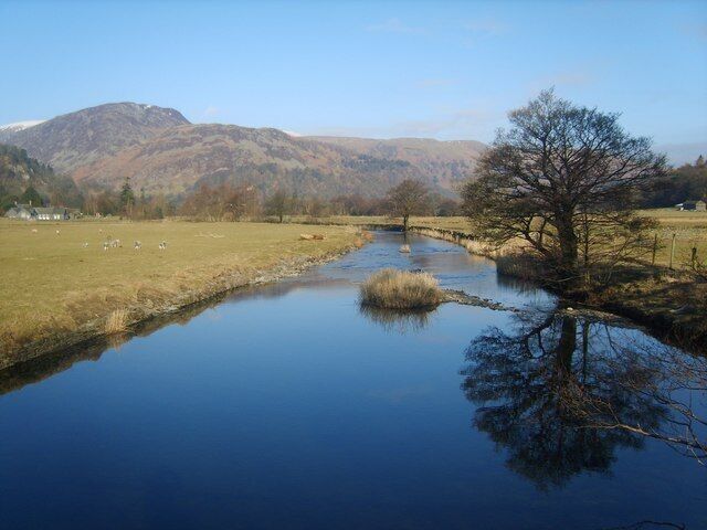 Goldrill Beck From the bridge to Side Farm and Rooking. The name Goldrill first documented in 1780. Means 'The stream where marigolds grow' relating to the kingcup or marsh marigold. None in evidence today in this cold early spring.Sheffield Pike and Glenridding Dodd in shot.