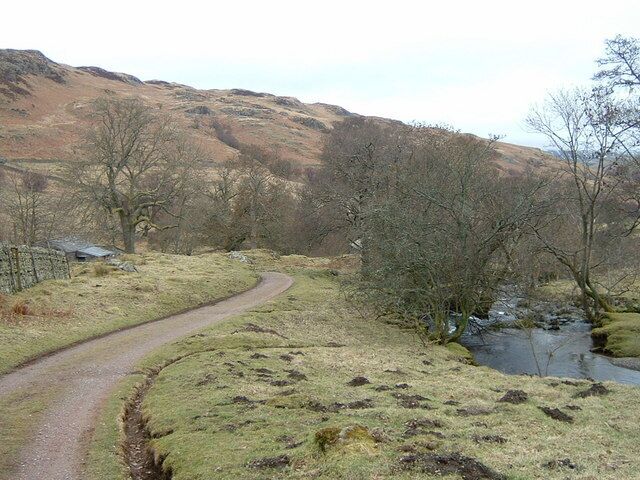 Route to Aira Force and Gowbarrow Fell Aira Beck is on the right.