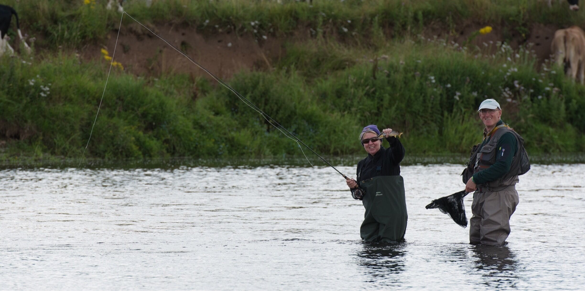 Interested in Fly Fishing? Geoff Johnstone "The Eden Angler" teaches both beginners and accomplished fisherman the fine art of fly fishing. Here you can see my novice wife with Geoff during a successful session of tuition in a private section the Eden River just east of Penrith. Geoff is an exceptionally knowledgeable and well regarded professional fly fisher. 