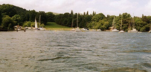 Landing Stages amongst the Yachts. Ullswater used to host water skiing but not for a long time now.