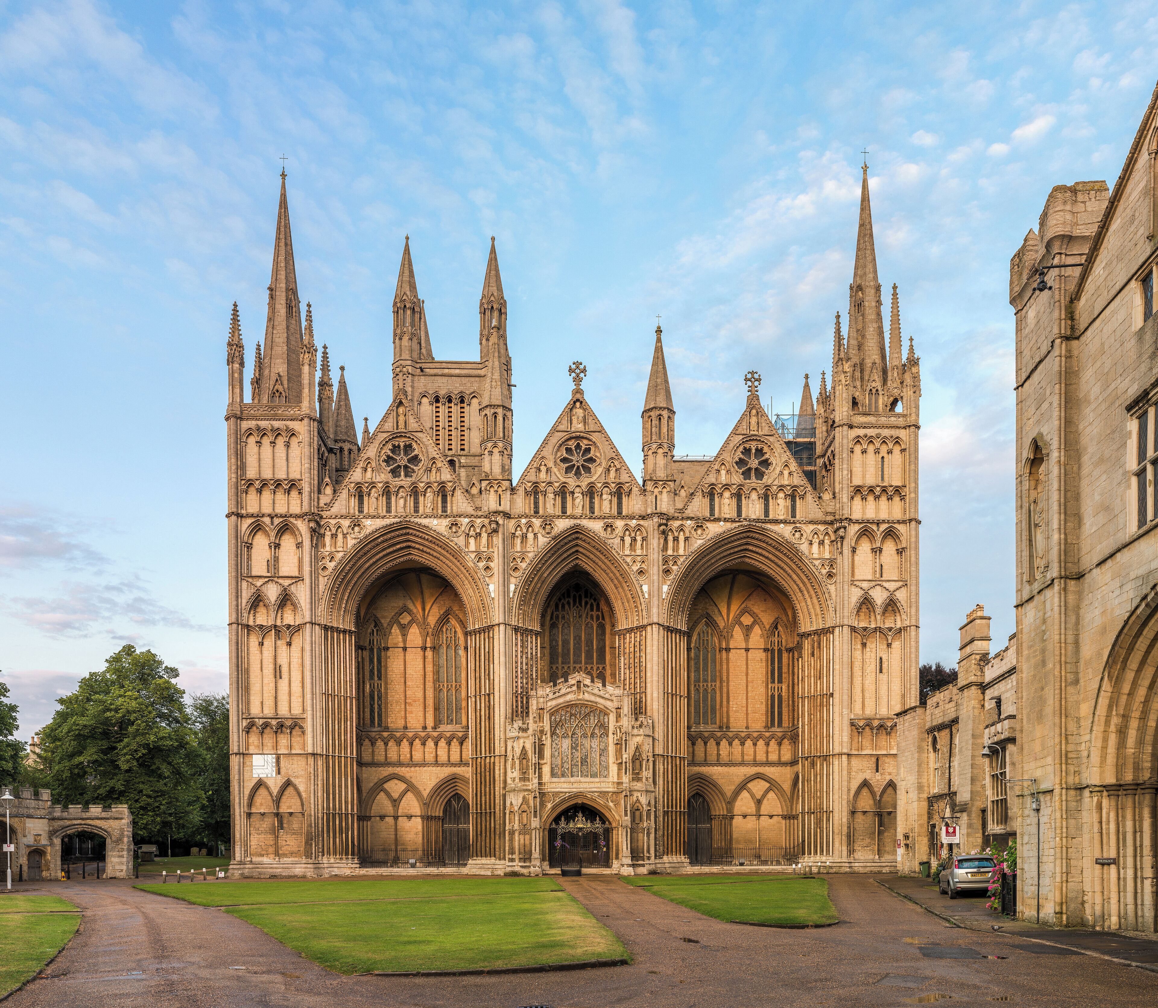 A large Gothic cathedral with multiple spires and arched windows.