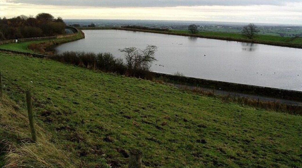 Longridge Reservoir. Looking West over the small reservoir on the edge of Longridge. On a clear day Blackpool and the coast would be easily seen on the horizon.