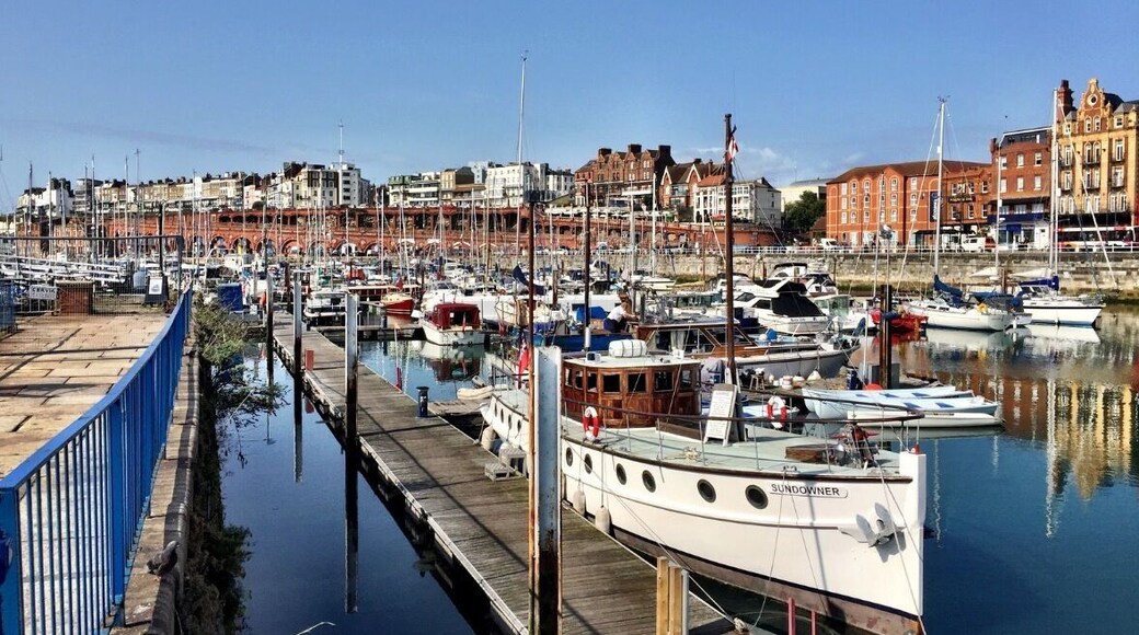 View from the Maritime Museum over Ramsgate Harbour. Ramsgate is a Victorian seaside town undergoing a revival and renovation. Lots of quaint and individual shops, many seaside bars/restaurant and a lovely relaxed vibe.