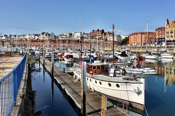 View from the Maritime Museum over Ramsgate Harbour. Ramsgate is a Victorian seaside town undergoing a revival and renovation. Lots of quaint and individual shops, many seaside bars/restaurant and a lovely relaxed vibe.