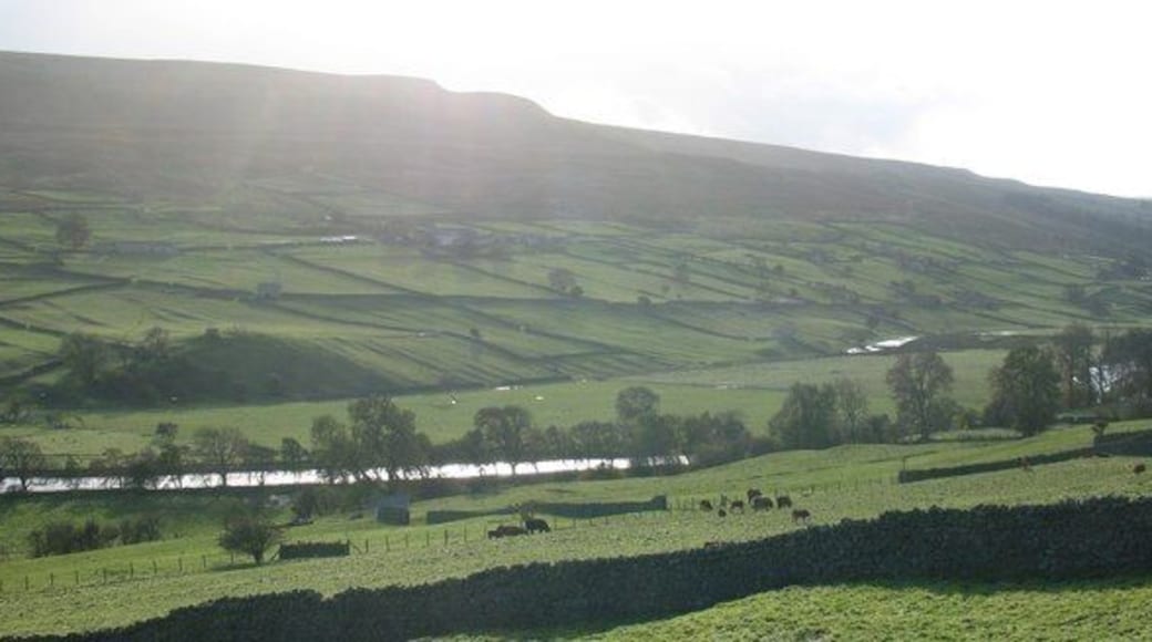 Harkerside Field Systems The view across the Swale towards Harkerside, where in the low afternoon light it is possible to pick out the lines and humps of ancient fields and tracks, most likely dating from the iron age and probably constructed by the local Brigantes tribe.