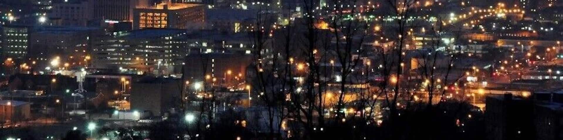 Truly the best view of the city is from Crest Road.
FYI, This is NOT a spot that locals ... or local Law Enforcement want a bunch of tourists visiting. The small one way street only runs about 1000 feet and no stopping is allowed. The street is closed with a keypad locked gate after 7 p.m. I parked down the street and walked up just before 7 p.m. for this shot.
Please be aware that in this part of town there is a lot of affluence and Local Law Enforcement is VERY serious about protecting its community... If you look out of place they will find a reason... dig?