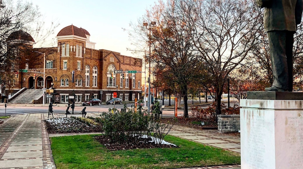 A statue of Martin Luther King Jr. looks towards the 16th Street Baptist Church in Birmingham, Alabama. The 1963 bombing of the church by the KKK murdered 6 children in total and sparked outrage across the world. This marked a turning point in the Civil Rights Movement. #civilrights #historymatters