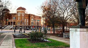 A statue of Martin Luther King Jr. looks towards the 16th Street Baptist Church in Birmingham, Alabama. The 1963 bombing of the church by the KKK murdered 6 children in total and sparked outrage across the world. This marked a turning point in the Civil Rights Movement. #civilrights #historymatters