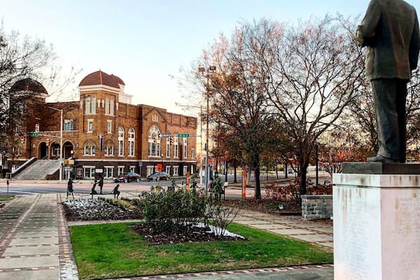 A statue of Martin Luther King Jr. looks towards the 16th Street Baptist Church in Birmingham, Alabama. The 1963 bombing of the church by the KKK murdered 6 children in total and sparked outrage across the world. This marked a turning point in the Civil Rights Movement. #civilrights #historymatters
