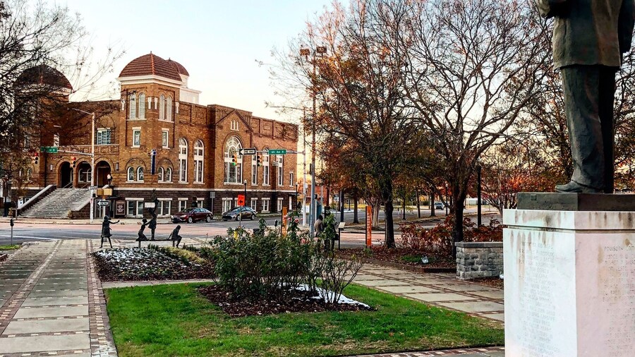 A statue of Martin Luther King Jr. looks towards the 16th Street Baptist Church in Birmingham, Alabama. The 1963 bombing of the church by the KKK murdered 6 children in total and sparked outrage across the world. This marked a turning point in the Civil Rights Movement. #civilrights #historymatters