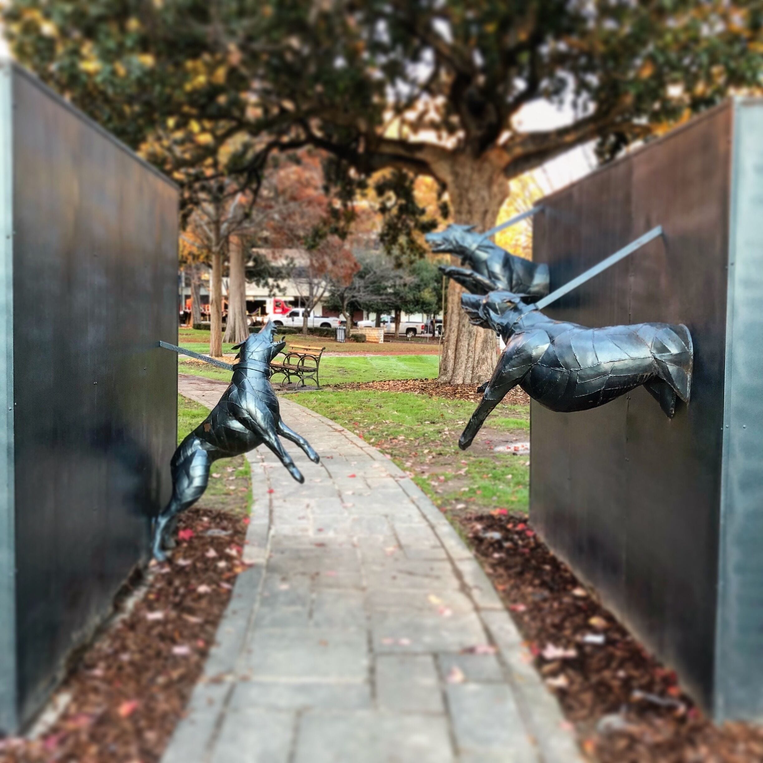 This sculpture in Kelly Ingram Park in Birmingham, Alabama depicts a vicious dog attack during the civil rights protests in 1963. This sculpture is very effective.  I got chills walking through and imagining what it just have been like. #civilrights #historymatters 