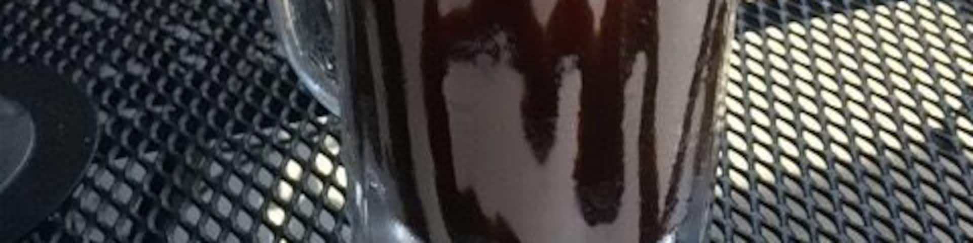 Mugshots downtown. Chocolate Milkshake in a Frozen mug.