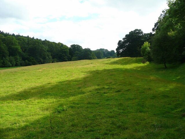 Pasture land with footpath Looking south from Hentland churchyard, the path runs along the right hand side of the field towards Pengethley.