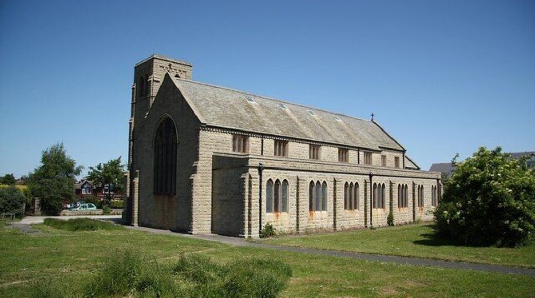 Parish church of SS Simon and Jude, Thurcroft, South Yorkshire, seen from the south. The church was built for Rother Vale Collieries in 1937–39 for the new town of Thurcroft, with the foundation stone laid by the company chairman, Sir Walter Benton Jones.