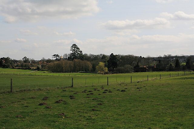 Looking back to Whiteparish from bridleway north of Tower Farm