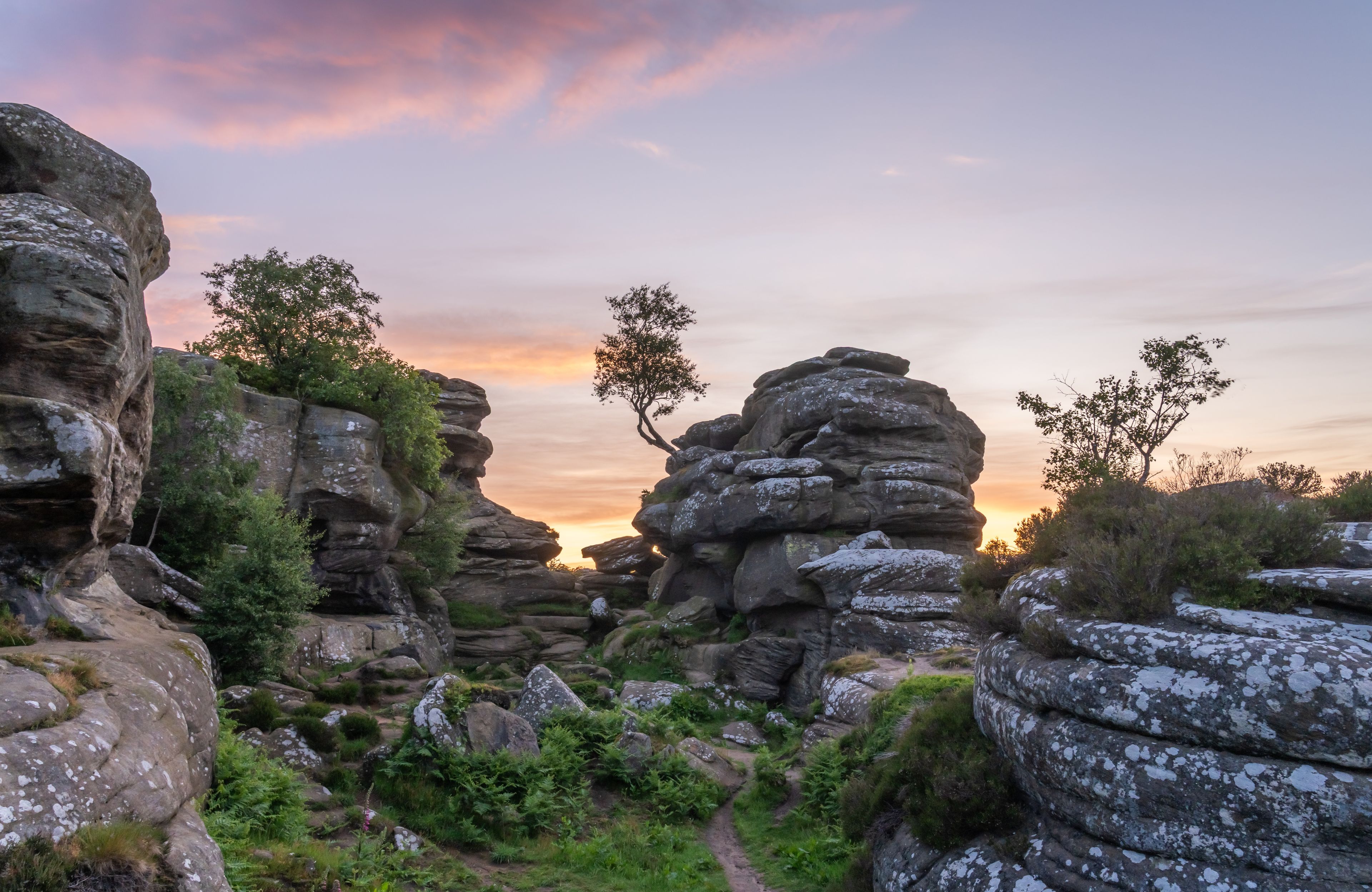 Views of Brimham Rocks at sunrise in Yorkshire England