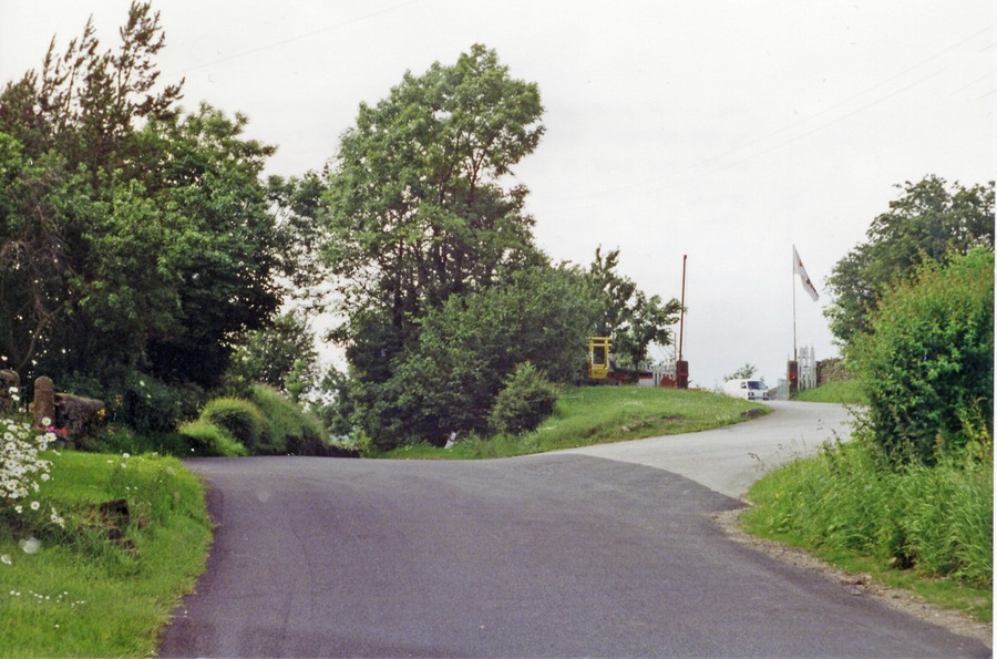 Site of former Elslack station, 1996. View NW at bridge over the course of the ex-Midland Skipton (to right) - Colne (to left) line, a useful cross-Pennine connecting line. The station had been below on the right and was closed as long ago as 3/3/52, but the line survived until 2/2/70.