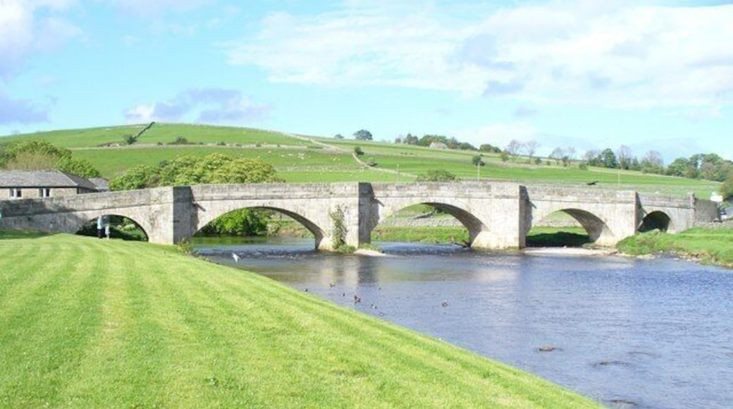 The Bridge, Burnsall Five-arched stone bridge crossing the Wharfe. The grassy banks are popular with trippers to Wharfedale.