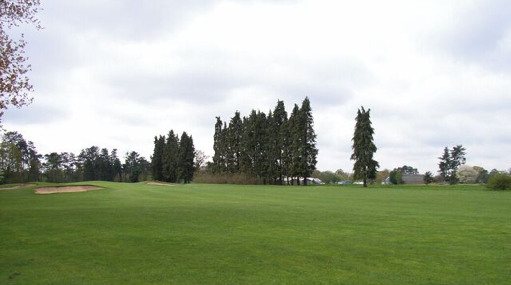 Farnham Park Golf Club. The clubhouse is behind the conifers.