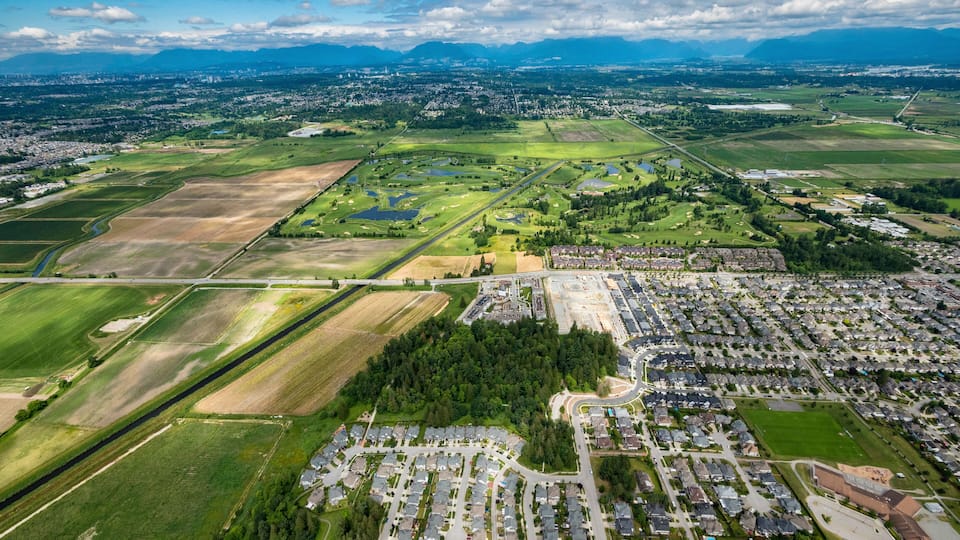Stock Aerial Photo of Agricultural Farmland Cloverdale Surrey BC , Canada