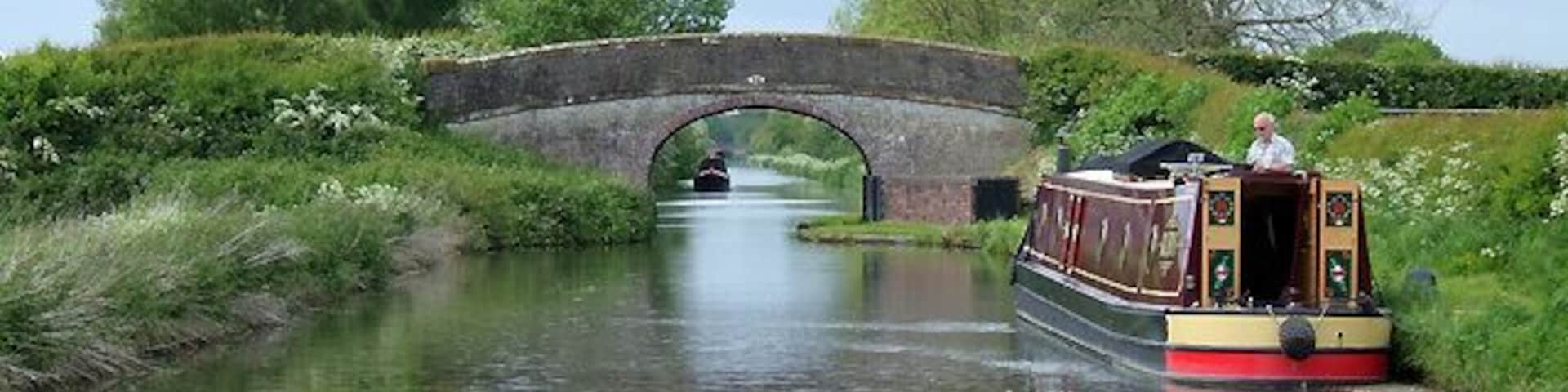 Shropshire Union Canal near Church Eaton, Staffordshire. This is approaching Little Onn Bridge, No 24, which carries a narrow lane between Church Eaton and Marston. The canal was opened in 1835. It was engineered by Thomas Telford. In order to make the route as straight (and short) as possible with the technology of his time, the canal was built on many embankments, and through many cuttings, some very deep.