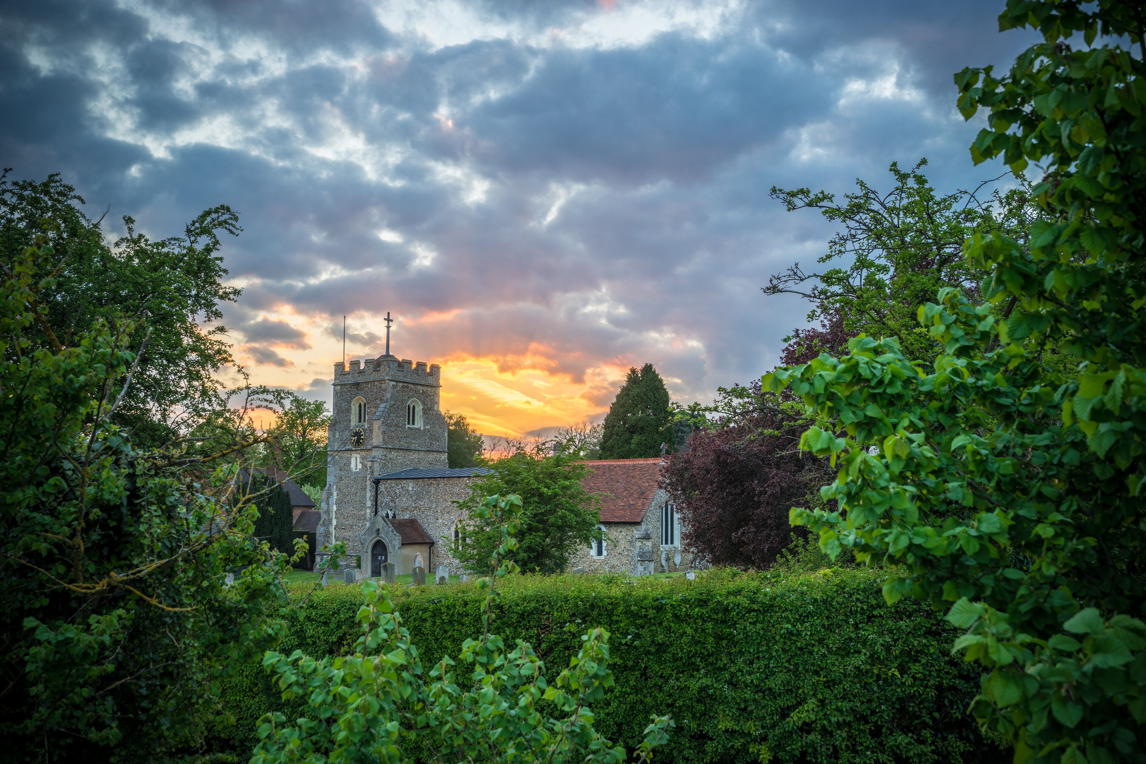 St Mary church at sunset in Graveley near Stevenage,UK 