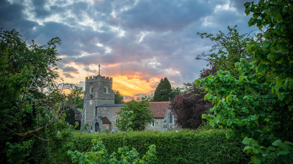 St Mary church at sunset in Graveley near Stevenage,UK