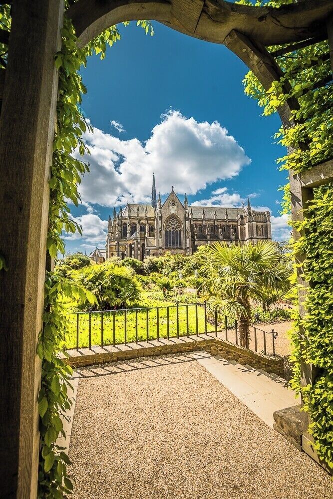 Arundel Cathedral isn't as old as you might think. Even the the castle in Arundel is from 1068, the cathedral was first dedicated in 1873.
This picture was taken from Arundel castle grounds, the Collector Earl's garden.