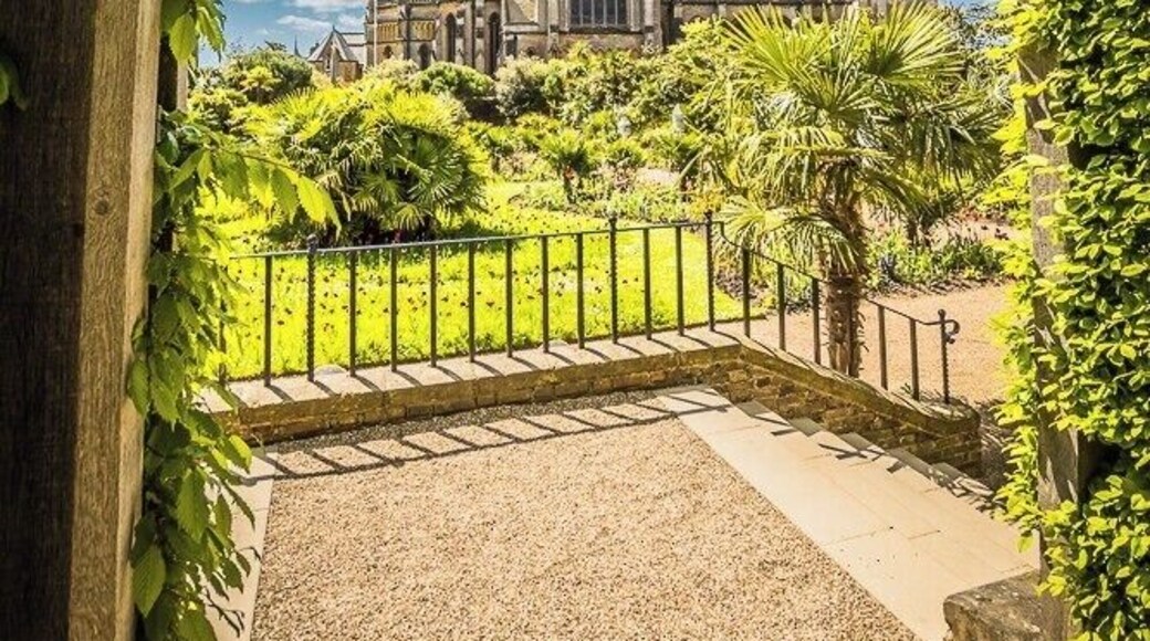 Arundel Cathedral isn't as old as you might think. Even the the castle in Arundel is from 1068, the cathedral was first dedicated in 1873.
This picture was taken from Arundel castle grounds, the Collector Earl's garden.