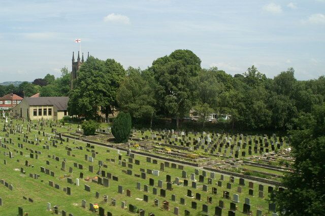 Hazel Grove churchyard, from the railway